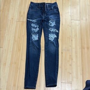 Distressed Dark Blue Denim Jeans
